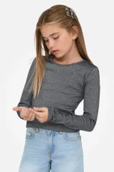 Only KOGTRINNY Geripptes Glitzer-Langarmshirt - Black + Silver 146-152 Kids