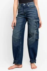 Tally Weijl Straight Leg Cargo Jeans  - Dark Blue Washed 32 Damen