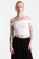 Tally Weijl Off Shoulder Crop T-Shirt - White S Damen