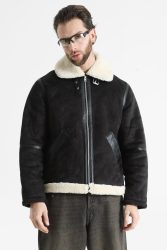 Jack & Jones Cole Aviator Shearling Jacke - Black + Antique White S Herren