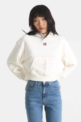 Tommy Jeans Tpstitch Badge Crop Kapuzensweatshirt - Ancient White S Damen