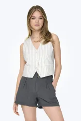 Only Mathilde-Caro Kurze Leinenweste - Cloud Dancer 36 Damen