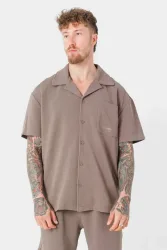 Sixth June Hemd aus Seersucker - Taupe L Herren