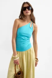 TOPSHOP TSMARTA One Shoulder Top - Light Blue M Damen