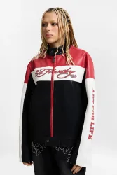 Ed Hardy Kunstleder Bikerjacke - Black + Red + White XS Damen