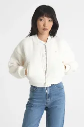 Tommy Jeans Crop Teddy Bomberjacke - Ancient White M Damen