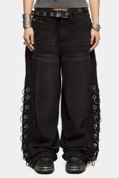 Minga London Wide Leg Jeans - Black 28 Damen