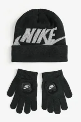 Nike Set: Beanie und Handschuhe - Schwarz + Silber Einheitsgroesse Kids