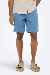 Only & Sons Edge Jeansshorts - Medium Blue Denim S Herren