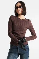 Only ONLELLA strukturiertes Langarmshirt - Chocolate Martini S Damen
