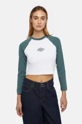 Dickies Sodaville Crop Langarmshirt - White + Lincoln Green S Damen