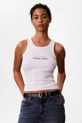Calvin Klein Jeans Geripptes Tanktop - Bright White M Damen