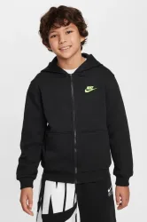 Nike Sportswear Club Fleece Kapuzensweatjacke - Black + Yellow XL Kids