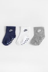 Nike Dreierpack Anti-Rutsch Baby Socken - Blue Void + White + Heather Grey 6m