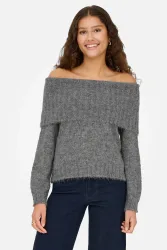 Only ONLSHINE Off Shoulder Strickpullover - Medium Grey Melange M Damen