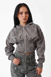 Project X Paris Crop Kapuzensweatjacke - Dark Taupe XS Damen