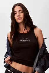 Calvin Klein Jeans Geripptes Tanktop - Black M Damen