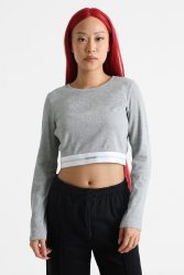 Calvin Klein Crop Langarmshirt - Grey Heather M Damen