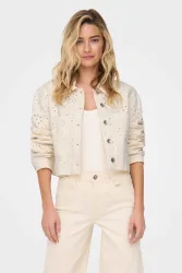Only ONLELSA Jeansjacke mit Lochmuster - Cloud Dancer XS Damen