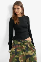 TOPSHOP TSRIA geripptes Langarmshirt - Black S Damen