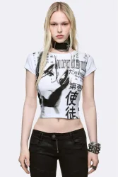Minga London Mind Glitch Crop T-Shirt - White S Damen
