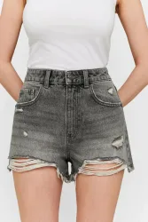 Tally Weijl Mom Fit Jeanshorts - Dark Grey Denim 34 Damen