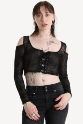 Banned Crop Mesh Langarmshirt - Black S Damen