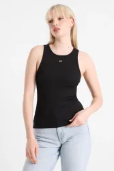 Tommy Jeans Geripptes Tanktop - Black S Damen