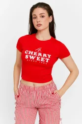 Tally Weijl Crop T-Shirt - Red M Damen