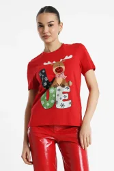 Only Weihnachts-T-Shirt - Urban Red S Damen