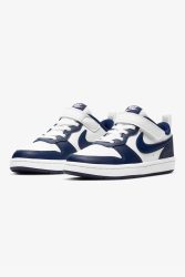 Nike Court Borough 2 Kids Sneaker - White + Blue Void + Signal Blue EU31