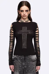 Minga London Redemption Cut-Out Langarmshirt - Black XS Damen