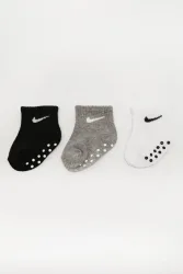 Nike Dreierpack Anti-Rutsch Baby Socken - Grau meliert + Weiss + Schwarz EU16-17