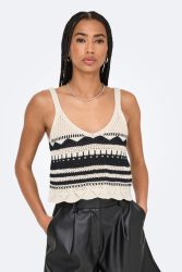 Only ONLMERIDA Häkel Crop Top - Ecru + Black S Damen