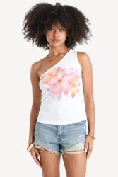 Tally Weijl Geripptes One Shoulder Top - White M Damen