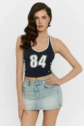 Tally Weijl Neckholder Crop Top - Navy + White M Damen