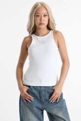 Guess Geripptes Tanktop - Pure White M Damen