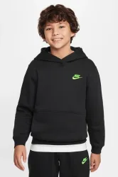 Nike Club Fleece Kapuzensweatshirt - Black + Lime M Kids