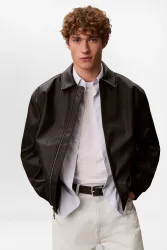 Calvin Klein Jeans Bomber Kunstlederjacke - Black L Herren