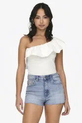 Only Soffy One Shoulder Crop Top - Cloud Dancer S Damen