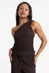 Only ONLERIKKA One Shoulder Top in Crinkle-Optik - Coffee Bean XS Damen