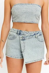 Tally Weijl Jeansshorts mit Strass - Light Blue Washed 38 Damen