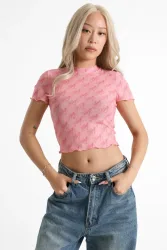 Hugo Blue Daleana B Crop Mesh T-Shirt - Pink S Damen