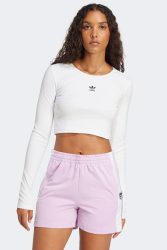 Adidas Originals Geripptes Crop Langarmshirt - White S Damen