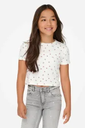 Only KOGBELLA Crop T-Shirt - Cloud Dancer + Cherry 146-152 Kids