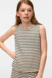 Vero Moda Girl VMOHIA Häkel Top - Birch + Black 146-152 Kids