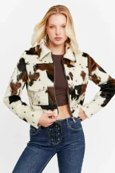 Tally Weijl Kurze Kunstpelzjacke - Cream + Brown L Damen