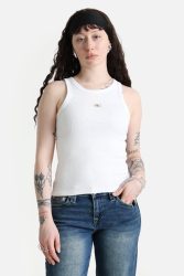 Calvin Klein Jeans Woven Label Geripptes Tanktop - Bright White M Damen