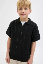 Jack & Jones Junior JORPAROS Strick Poloshirt - Black 164 Kids