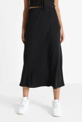 Pieces Satin Midirock - Black S Damen